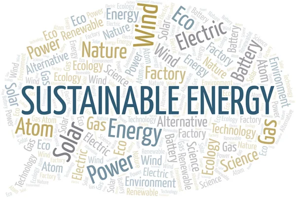 Sustainable Energy word cloud. Wordcloud made with text only. — Stock Vector