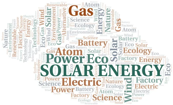 Solenergi ord moln. Wordcloud gjort med endast text. — Stock vektor