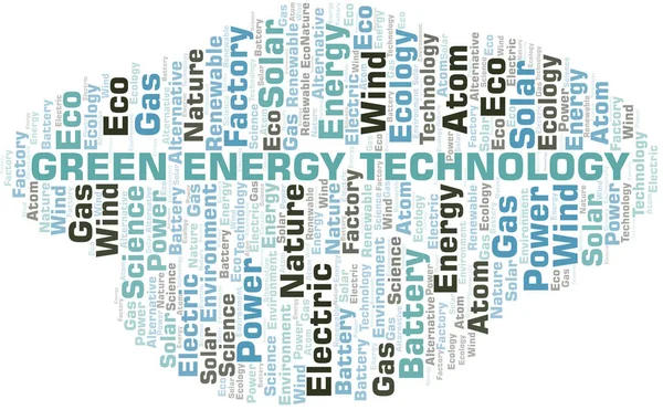 グリーンエネルギー技術ワードクラウド。テキストのみで作られたワードクラウド. — ストックベクタ