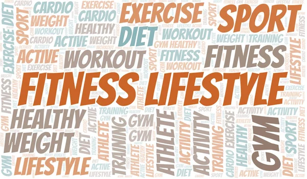 Fitness Lifestyle nuvem de palavras. Wordcloud feito apenas com texto . — Vetor de Stock