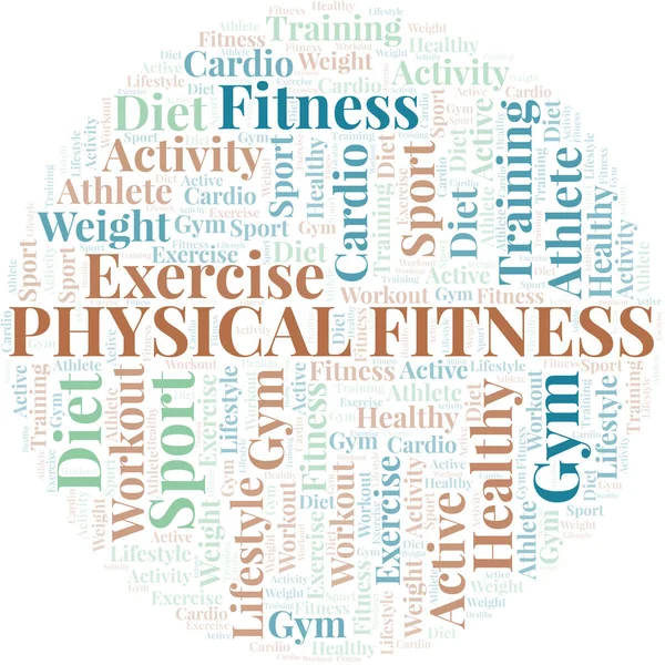 Fysieke fitness woord wolk. Wordcloud gemaakt met alleen tekst. — Stockvector