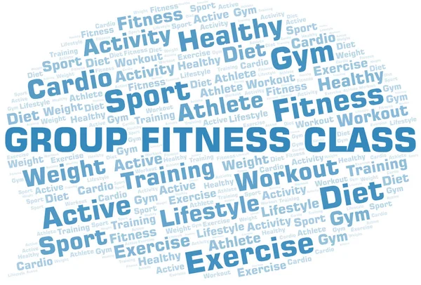Nube de palabras de Group Fitness Class. Wordcloud hecho solo con texto . — Archivo Imágenes Vectoriales