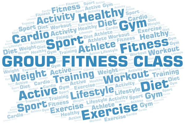 Csoport Fitness Class szófelhő. A wordcloud csak szövegből készült. — Stock Vector