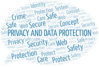 Gizlilik Ve Veri Koruma kelime bulutu. Yalnızca metinle yapılan Wordcloud.