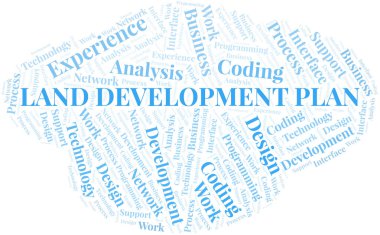 Arazi Kalkınma Planı kelime bulut. Yalnızca metinle yapılan Wordcloud.