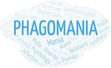 Phagomania kelime bulutu. Yalnızca metinle yapılan mani türü.