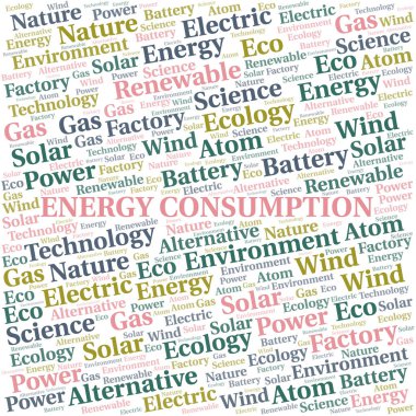 Enerji Tüketimi kelime bulut. Yalnızca metinle yapılan Wordcloud.