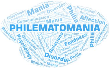 Philematomania kelime bulut. Yalnızca metinle yapılan mani türü.