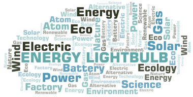 Enerji Ampul kelime bulut. Yalnızca metinle yapılan Wordcloud.