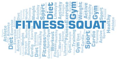 Fitness Squat kelime bulut. Yalnızca metinle yapılan Wordcloud.