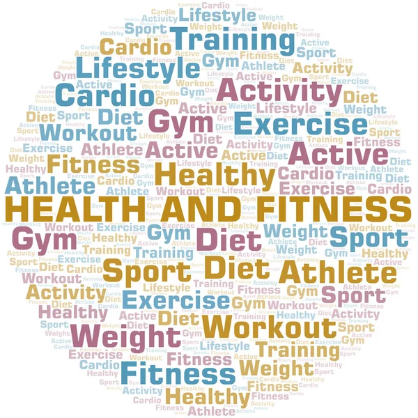 Nube de palabras de Salud y Fitness. Wordcloud hecho solo con texto . — Vector de stock