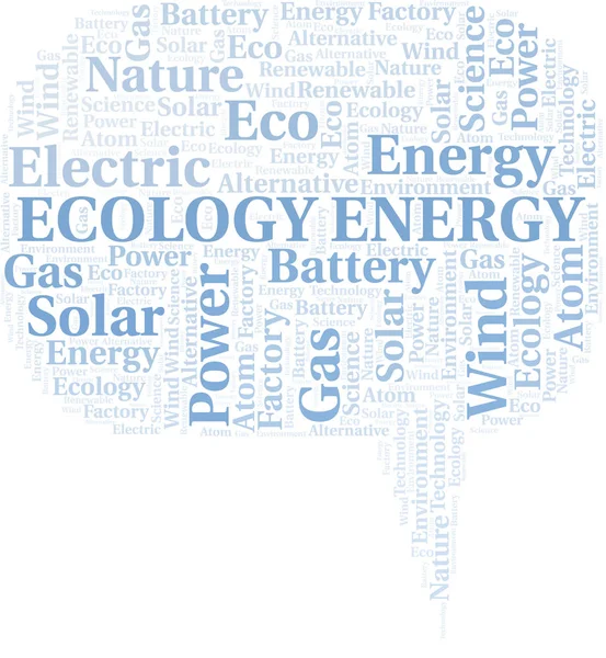 Ecologia Energia nuvem de palavras. Wordcloud feito apenas com texto . — Vetor de Stock