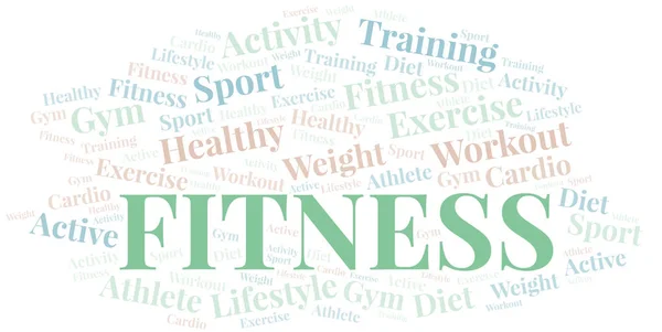 Fitness Ordmoln. Wordcloud gjort med endast text. — Stock vektor