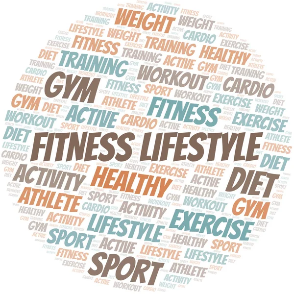 Σύννεφο λέξεων Fitness Lifestyle. Wordcloud γίνεται με κείμενο μόνο. — Διανυσματικό Αρχείο