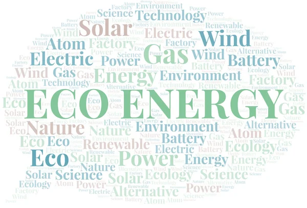 Öko-Energie Wort Wolke. Wordcloud nur mit Text erstellt. — Stockvektor
