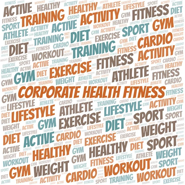 Saúde Corporativa Fitness nuvem palavra. Wordcloud feito apenas com texto . —  Vetores de Stock