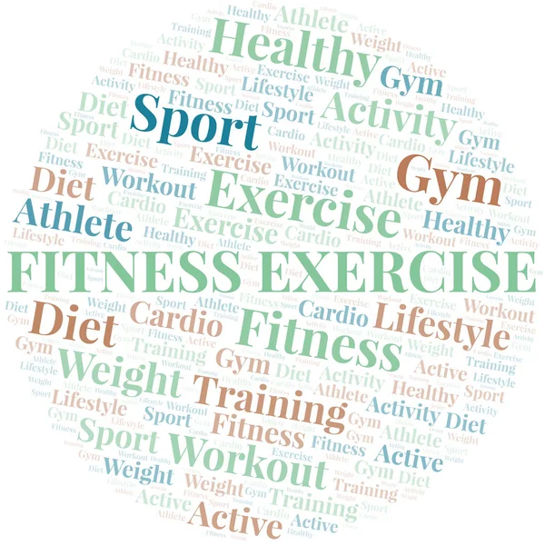 Fitness övning Ordmoln. Wordcloud gjort med endast text. — Stock vektor