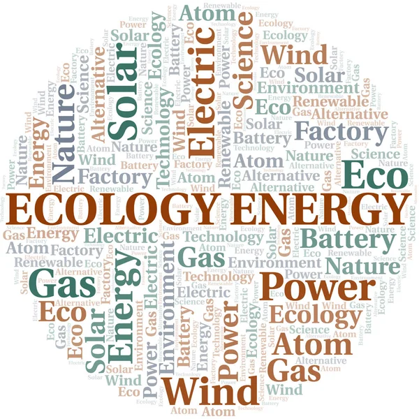 Ecologia Energia nuvem de palavras. Wordcloud feito apenas com texto . — Vetor de Stock