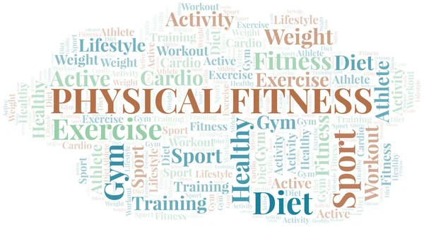 Fysieke fitness woord wolk. Wordcloud gemaakt met alleen tekst. — Stockvector