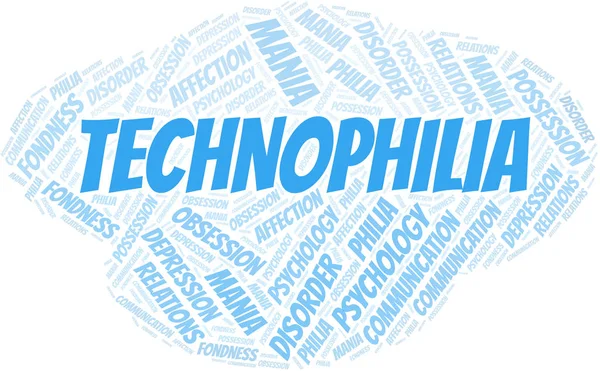 Technophilia nuvem de palavras. Tipo de Philia . — Vetor de Stock