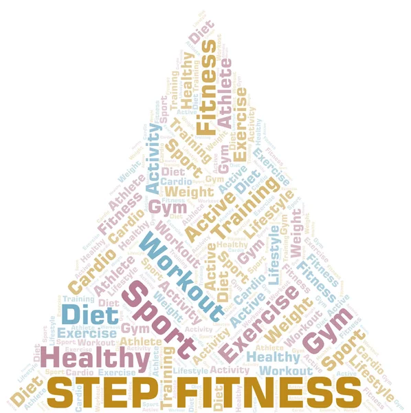 Steg Fitness Ordmoln. Wordcloud gjort med endast text. — Stock vektor