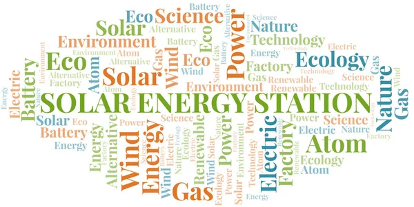 Solar Energy Station word cloud. Wordcloud made with text only. — Stock Vector