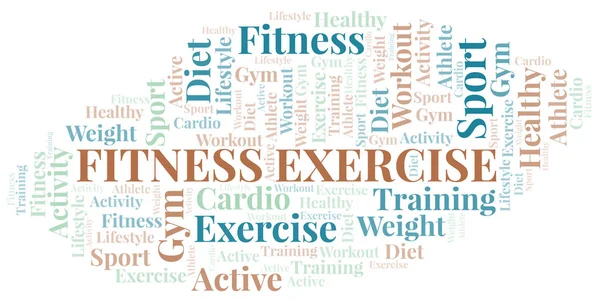 Fitness Egzersiz kelime bulut. Yalnızca metinle yapılan Wordcloud. — Stok Vektör