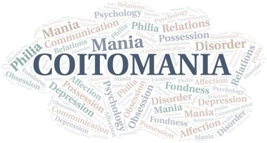 Coitomania kelime bulutu. Sadece metin ile yapılan Mania türü.