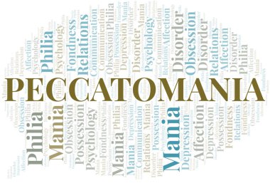 Peccatomania kelime bulut. Yalnızca metinle yapılan mani türü.