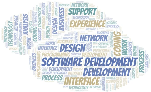 Desenvolvimento de Software nuvem de palavras. Wordcloud feito apenas com texto . — Vetor de Stock