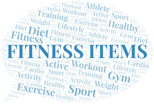 Fitness Items word cloud. Wordcloud yang dibuat dengan teks saja . - Stok Vektor