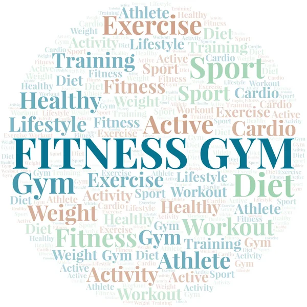 Fitness Gym nuvem de palavras. Wordcloud feito apenas com texto . — Vetor de Stock