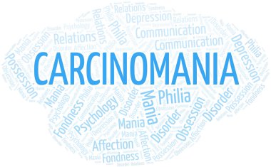 Karsinomania kelime bulutu. Sadece metin ile yapılan Mania türü.