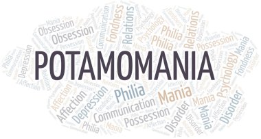 Potamomania kelime bulut. Yalnızca metinle yapılan mani türü.