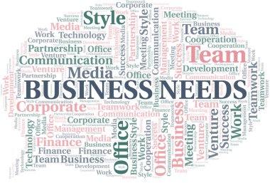 İş İhtiyaçları kelime bulut. Yalnızca metinle yapılan kolaj.