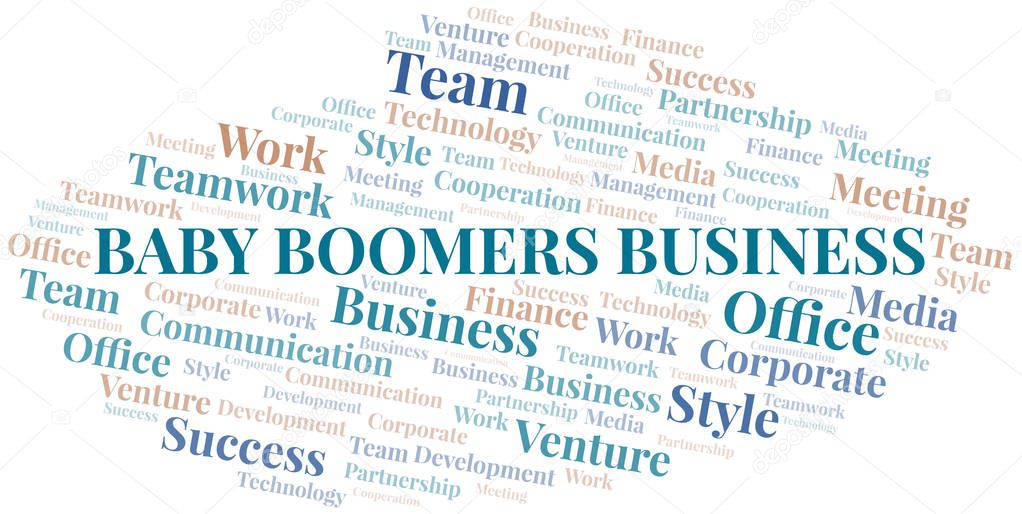 Baby Boomers Business word cloud. Collage made with text only.