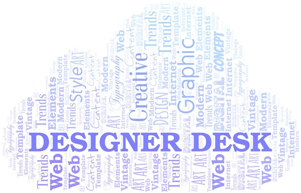 Designer Desk nuvem de palavras. Wordcloud feito apenas com texto . —  Vetores de Stock