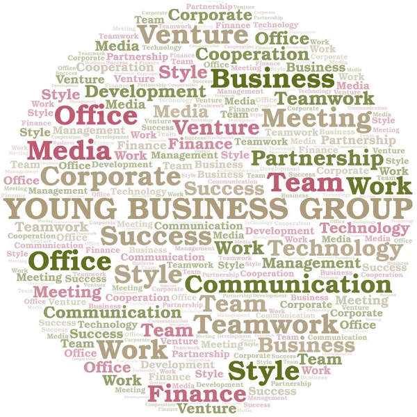 Chmura wyrazów w grupie Young Business Group. Collage wykonany tylko z tekstem. — Wektor stockowy