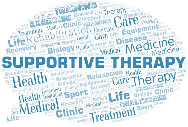 Supportive Therapy word cloud. Wordcloud made with text only. — Stock Vector