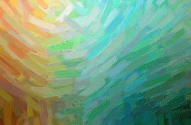 Büyük fırça arkaplanı olan yeşil yağlı boya resminin soyut çizimi