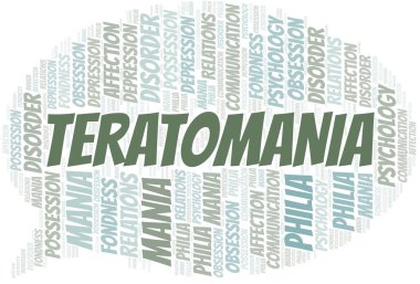 Teratomania kelime bulutu. Yalnızca metinle yapılan mani türü.