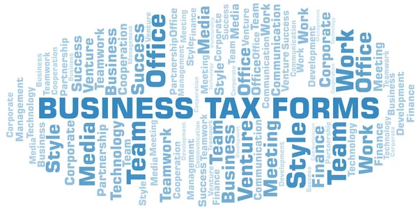Business Tax Forms word cloud (en inglés). Collage hecho solo con texto . — Vector de stock