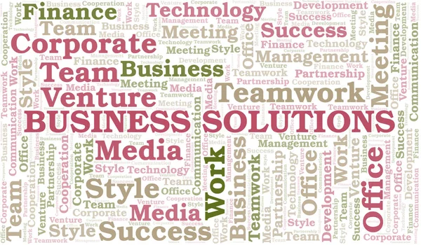 Business Solutions Word Cloud. Collage nur mit Text. — Stockvektor