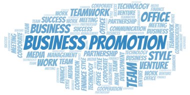İş promosyonu kelime bulutu. Sadece metin ile yapılan kolaj.