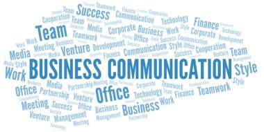 İş İletişimi kelime bulutu. Yalnızca metinle yapılan kolaj.