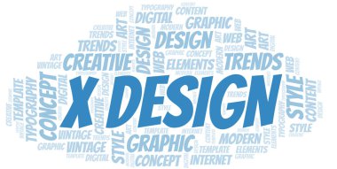 X Design kelime bulutu. Yalnızca metin ile yapılan wordcloud.