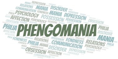 Phengomania kelime bulutu. Yalnızca metinle yapılan mani türü.
