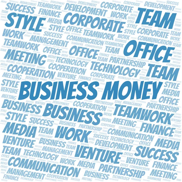 Business Money Word Cloud. Collage gjort med endast text. — Stock vektor