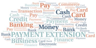 Ödeme Uzantısı kelime bulutu. Yalnızca metinle yapılan vektör.