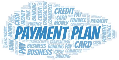 Ödeme Planı kelime bulutu. Yalnızca metinle yapılan vektör.